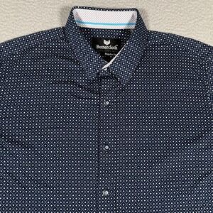 Buttercloth Shirt Mens Large Blue Geometric 100% Cotton Casual Preppy Stretch